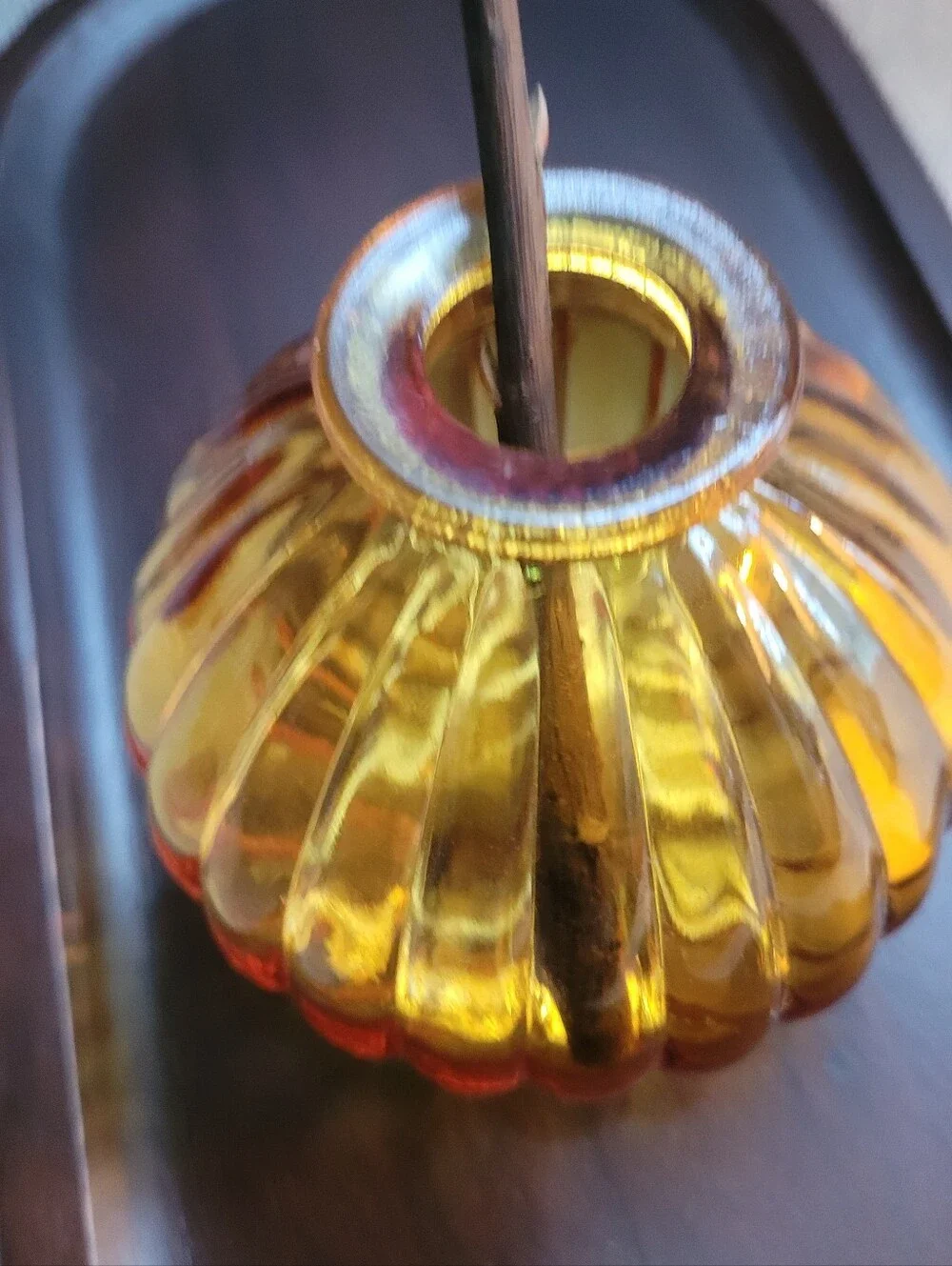 Ribbed Amber Glass Accent Vase